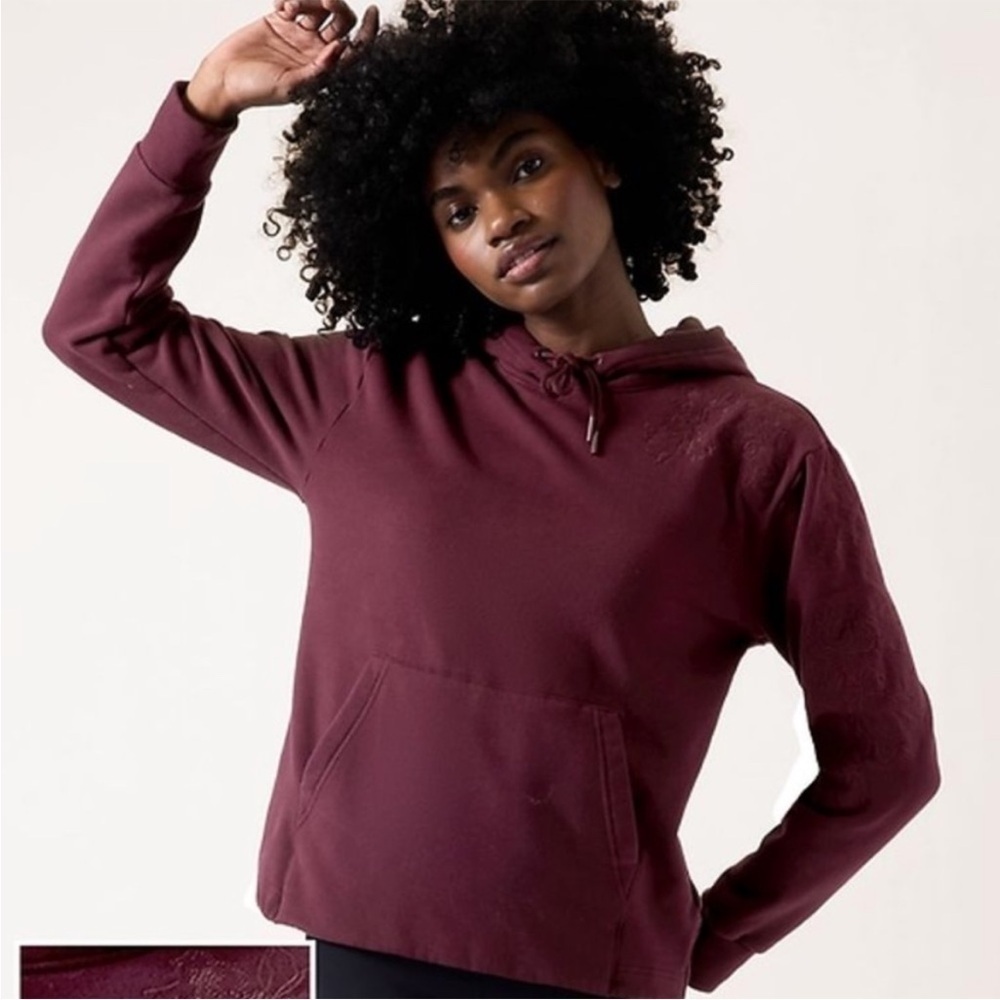 Athleta Retro Plush Hoodie Sweater Alya Floral Purple Embroidered Cozy Activewea